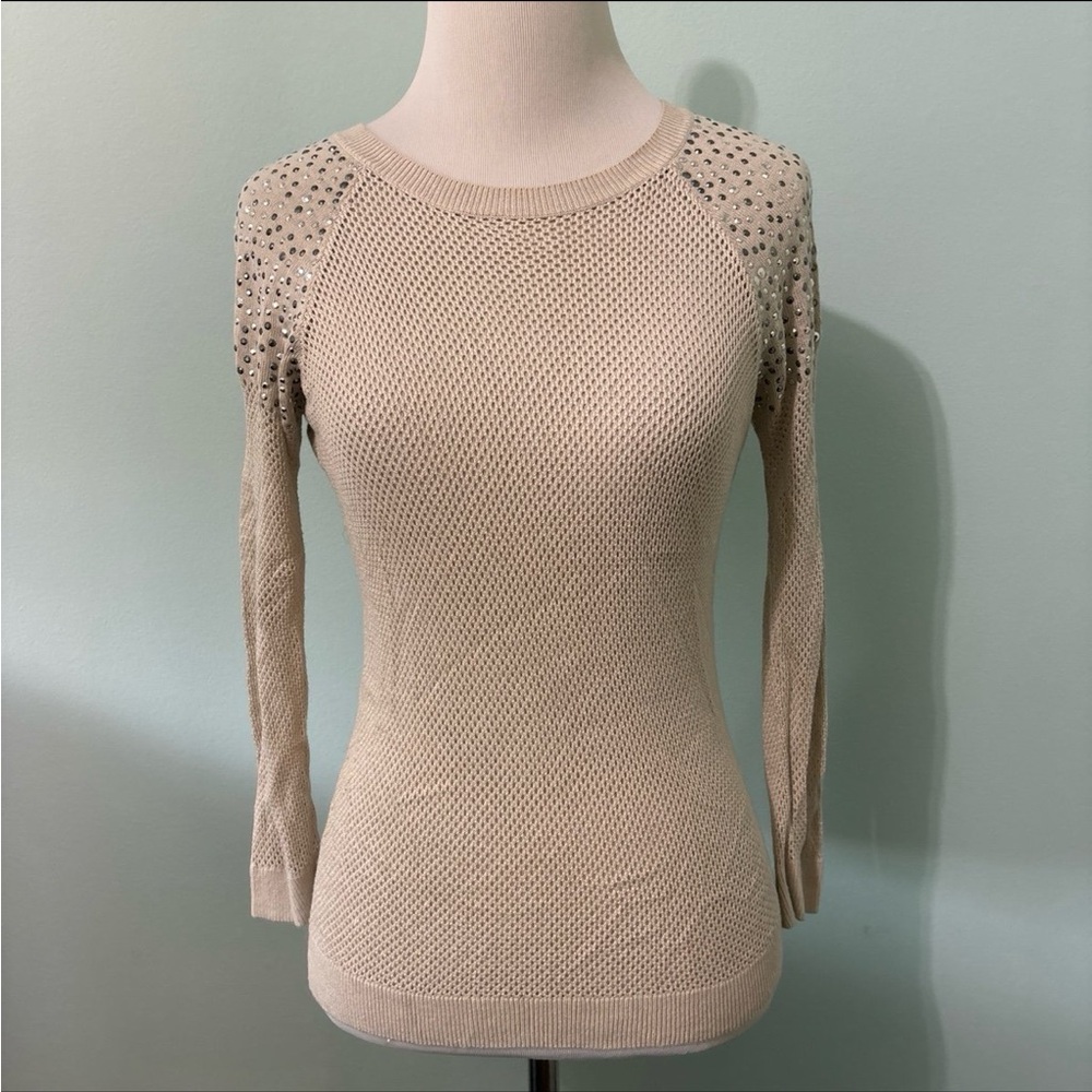 Express knit mesh tan rhinestone sweater
